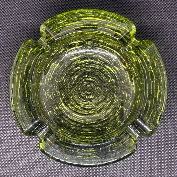Vtg MCM Anchor Hocking Ashtray Soreno Avocado Green Ripple Glass Bird Nest 4.25” - Picture 7 of 7